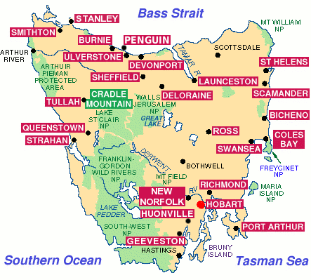 tasmania travel times map